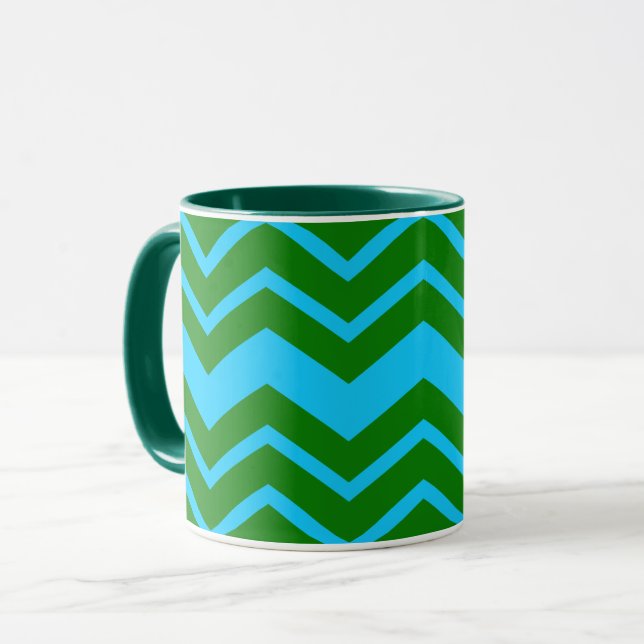Grön Blå Chevron Sicksack Design  Mugg (Framsida vänster)