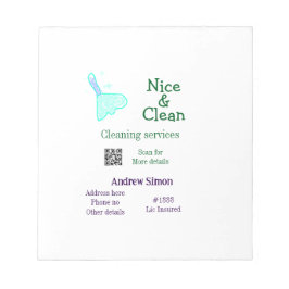 Grön blå gitter ren rengöringsmopp namn adress q r anteckningsblock