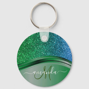 Grön Blå Glitter Handskriven Kalligrafi Nyckelring