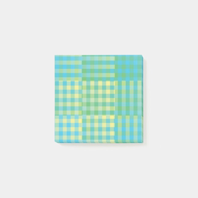Grön Blå Gul Rutig Lappteknik Mönster Post-it Block (Framsida)