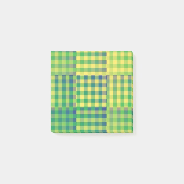 Grön Blå Gul Rutig Lappteknik Mönster Post-it Block (Framsida)
