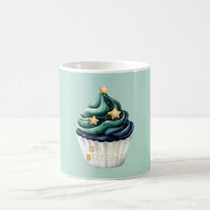 Grön Blå Guld Stjärnor Lyser Starkt Cupcake Kaffemugg