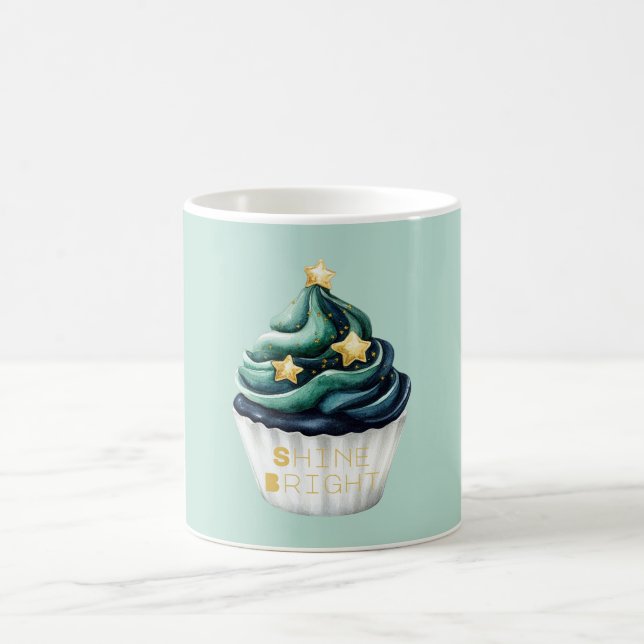Grön Blå Guld Stjärnor Lyser Starkt Cupcake Kaffemugg (Center)