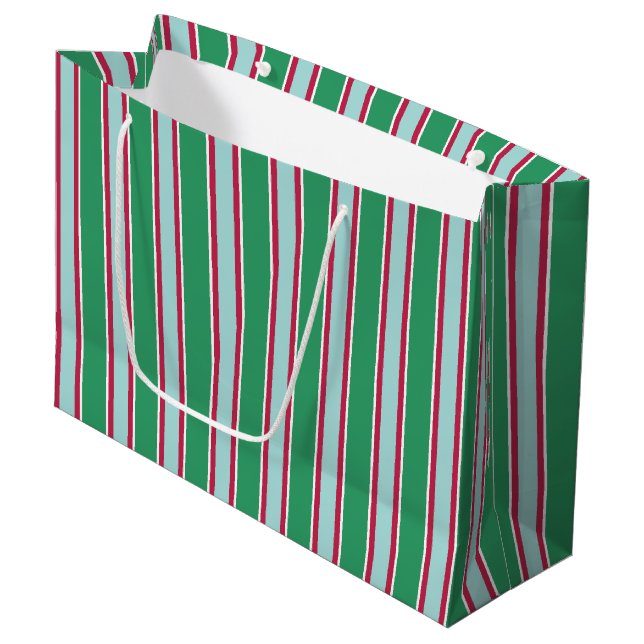 Grön Blå Julränder Presentpåse (Framsidan Vinklad)