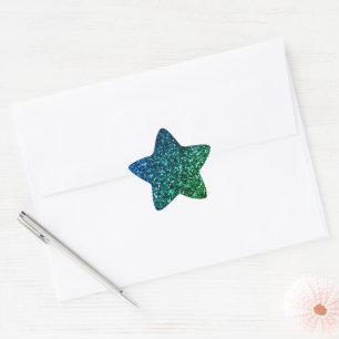 Grön Blå Ombre Glitter Glans Gnistrande Mönster Stjärnformat Klistermärke
