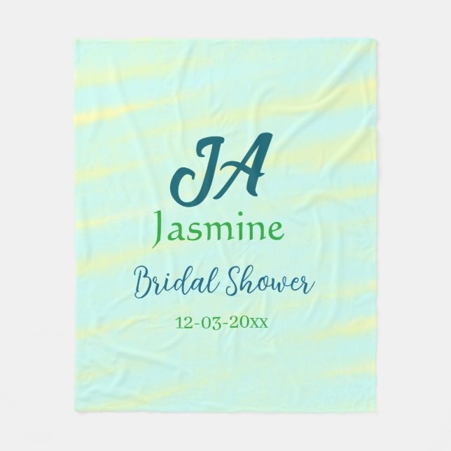 Grön blå pastell vattenfärg bröllopsdusch namn da fleecefilt (Framsidan)