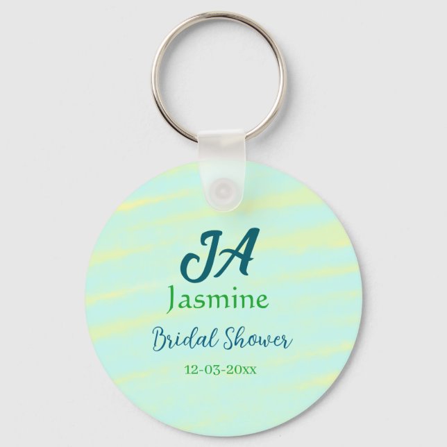 Grön blå pastell vattenfärg bröllopsdusch namn på nyckelring (Framsida)
