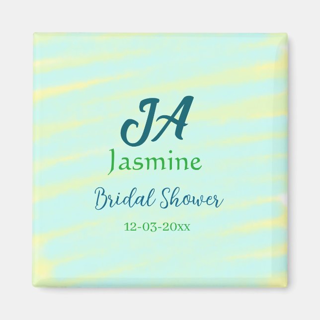 Grön blå pastell vattenfärg bröllopsfest namndatum magnet (Framsidan)