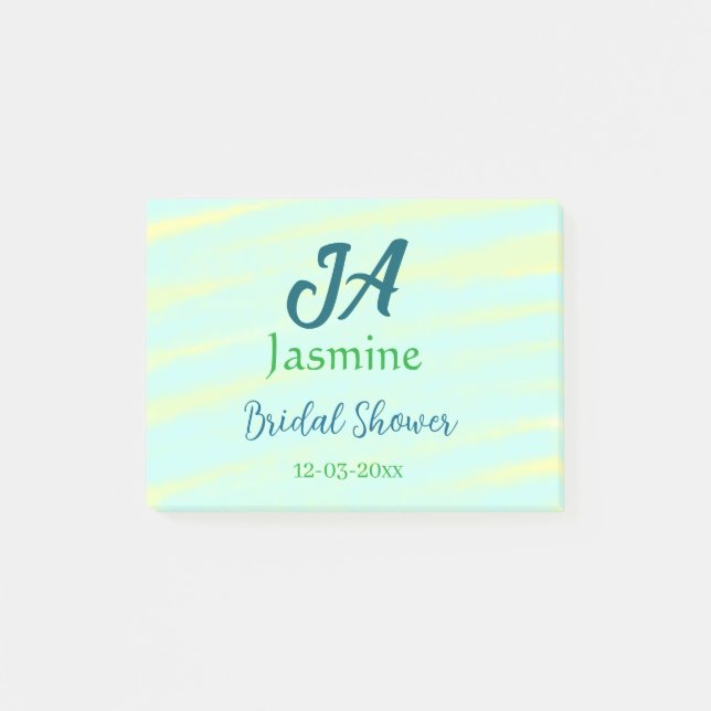 Grön blå pastell vattenfärg bröllopsfest namndatum post-it block (Framsida)