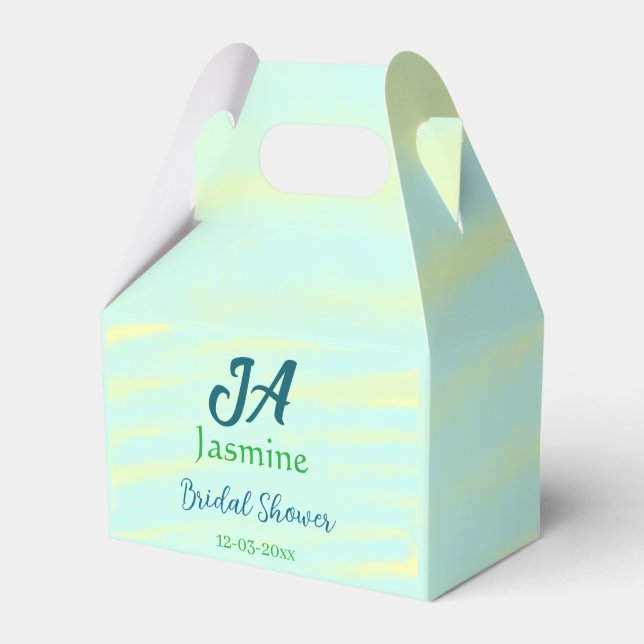 Grön blå pastell vattenfärg bröllopsfest namndatum presentaskar (Framsidan Sidan)