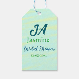 Grön blå pastell vattenfärg bröllopsfest namndatum presentetikett