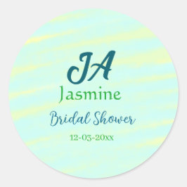 Grön blå pastell vattenfärg bröllopsfest namndatum runt klistermärke