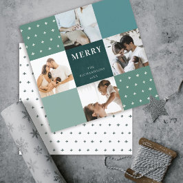 Grön Blå Rutig 4 Foto Cross God Jul Julkort