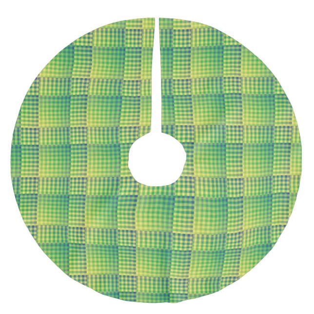 Grön Blå Rutig Abstrakt Mönster Julgransmatta Borstad Polyester (Framsidan)