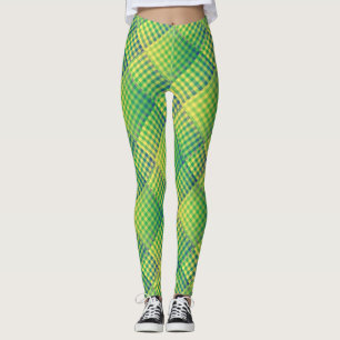 Grön Blå Rutig Abstrakt Mönster Leggings