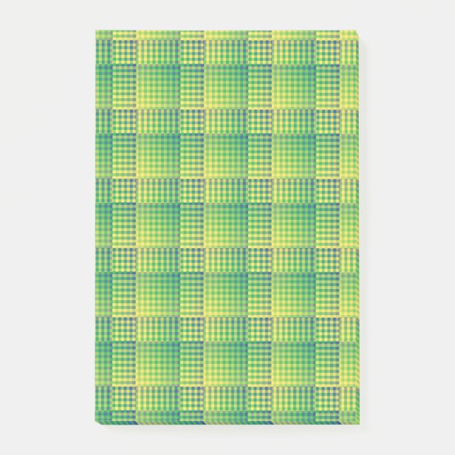 Grön Blå Rutig Abstrakt Mönster Post-it Block (Framsida)