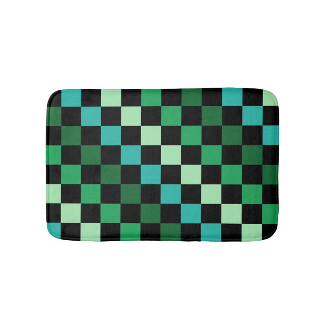 Grön Blå Rutig Gingham Mönster Badrumsmatta (Framsidan)