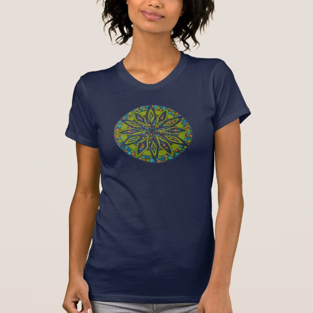 Grön/Blå Starburst Mandala T-shirt (Framsida)