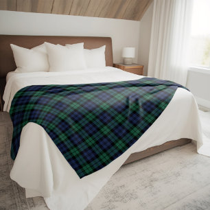 Grön Blå Svart Watch Tartan Rutig Fleecefilt