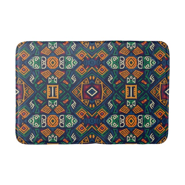 Grön & Blå Tribal Etnisk Boho Badrumsmatta (Framsidan)