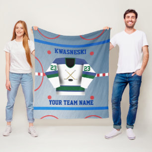 Grön Blå Wh Ice Hockey Rink Spelare Jersey Fleecefilt