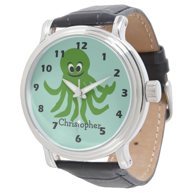 Grön Bläckfisksdesign Armbandsur (Vinklad)