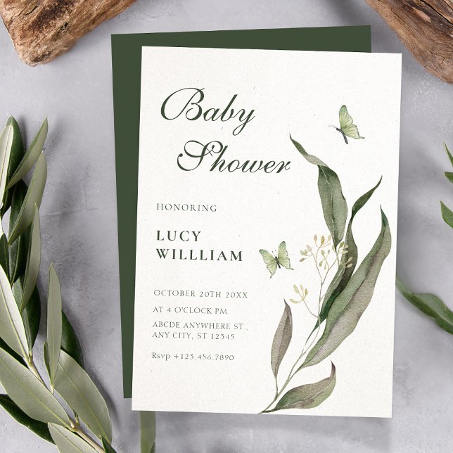 Grön blad Estetisk elegant baby shower Inbjudningar (Skapare uppladdad)