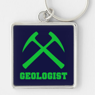 Grön & blåttgeolog Keychain Fyrkantig Silverfärgad Nyckelring