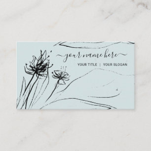 Grön blomma Skiss Elegant handritad flickaktig Visitkort