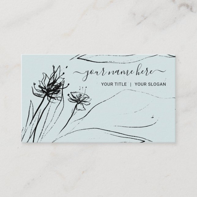 Grön blomma Skiss Elegant handritad flickaktig Visitkort (Framsida)