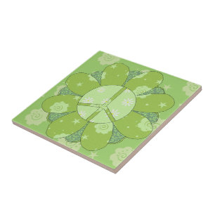 Grön blommafredstecken kakelplatta