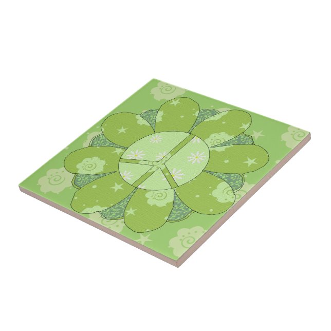 Grön blommafredstecken kakelplatta (Sidan)