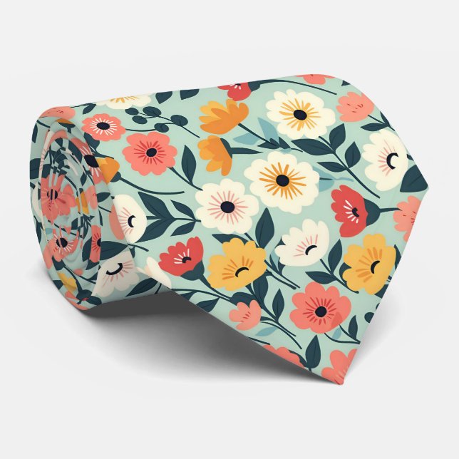 Grön Blommig Bröllop Slips (Rullad)