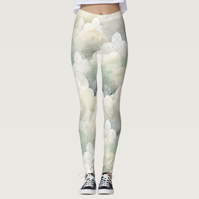 Grön Blommig Frid Leggings (Framsida)