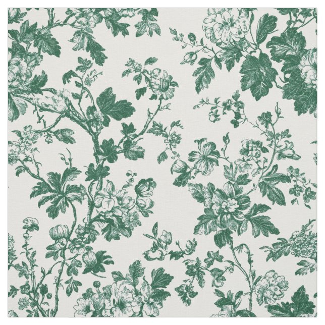 Grön Blommig Gren Toile Mönster Tyg (Provkarta)