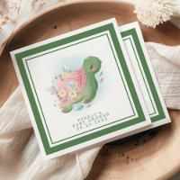 Grön Blommig Havssköldpadda Söt Bebis Babyfest