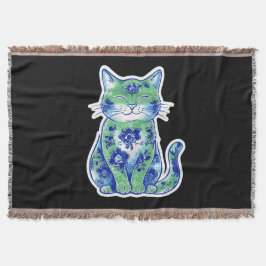 Grön Blommig Katt Filt