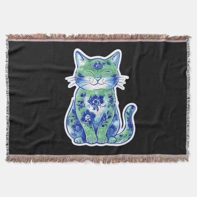 Grön Blommig Katt Filt (Framsidan)