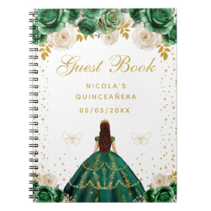Grön Blommig Prinsessa Quinceañera Anteckningsbok