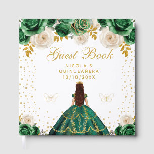 Grön Blommig Prinsessa Quinceañera Gästböcker