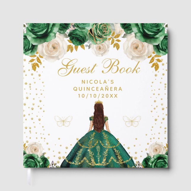 Grön Blommig Prinsessa Quinceañera Gästböcker (Framsida)