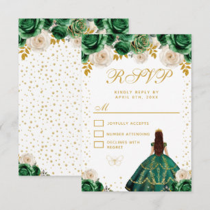 Grön Blommig Prinsessa Quinceañera OSA Kort