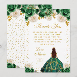 Grön Blommig Prinsessa Quinceañera Tack Kort