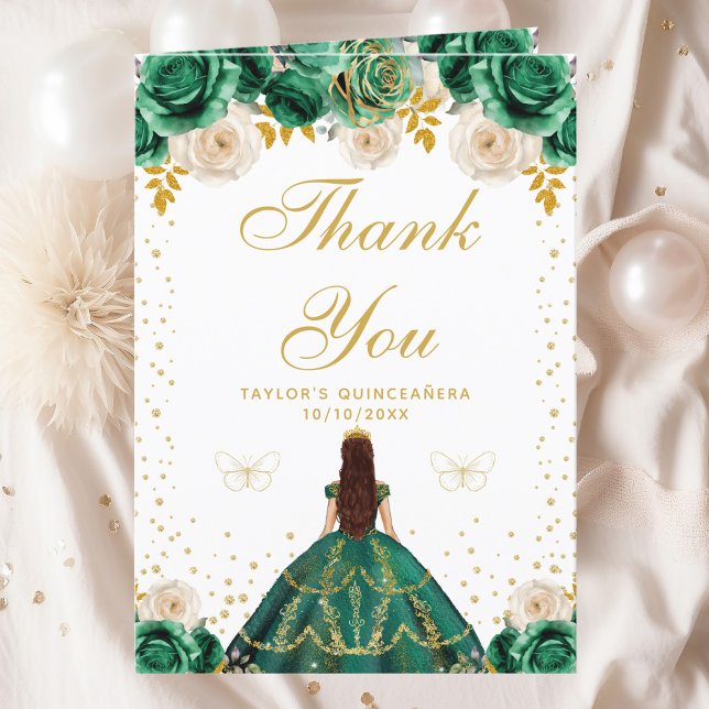 Grön Blommig Prinsessa Quinceañera Tack Kort (Skapare uppladdad)