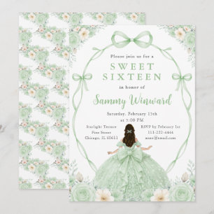 Grön Blommig Prinsessa Sweet Sixteen Födelsedagsfe Inbjudningar
