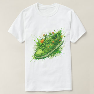 Grön Blommig Sneaker Konst T Shirt