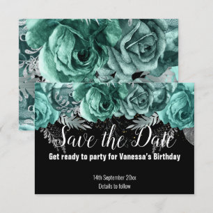 GRÖN BLOMMIG Spara datum SVART RSVP-KORT OSA Kort
