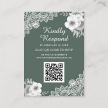 Grön Blommig Spets QR-kod RSVP Bröllopswebbplats