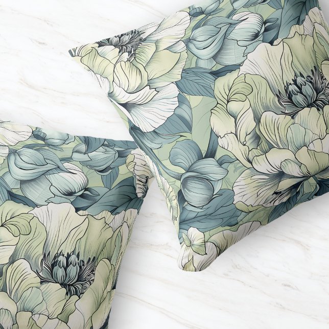 Grön Blommig Trädgård Elegant Ömtålig Blomma Soffa Kudde (Green Floral Garden Elegant Delicate Flower Sofa Throw Pillow)