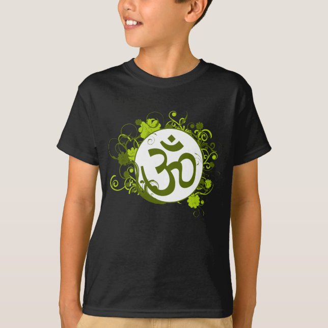 Grön blommigt Om för buddist T-shirt (Framsida)